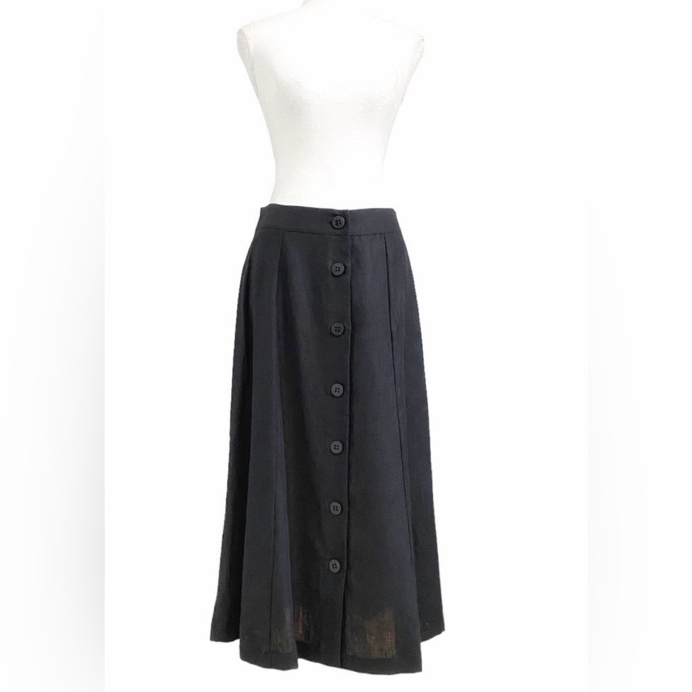 Linda LUNDSTROM 100% LINEN BLACK BUTTON FRONT A-LINE MAXI SKIRT Size 16